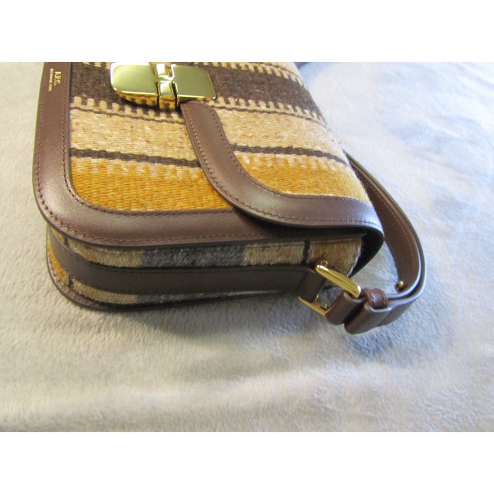 A.P.C. Grace Small Striped Woven Leather Shoulder Bag Brown Ochre Gold Hardware - Picture 6 of 9